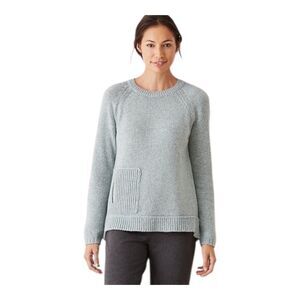 Pure Jill LARGE Wool Cotton Blend Textured Sweater Blue Pocket Pullover Cozy